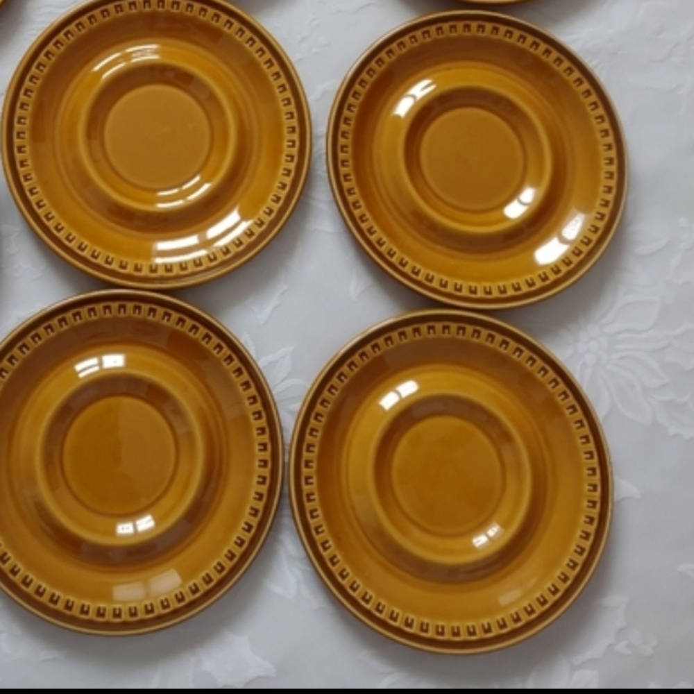 4 Japan Fuji Festive Stone 1904 Tampico cognac brown color saucer plates Ceramic